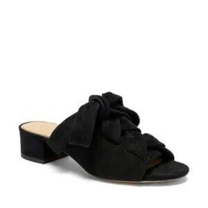 Etienne Aigner Black Suede Leather Slip On Mule Lace Up Bow Block Heel Size US 7